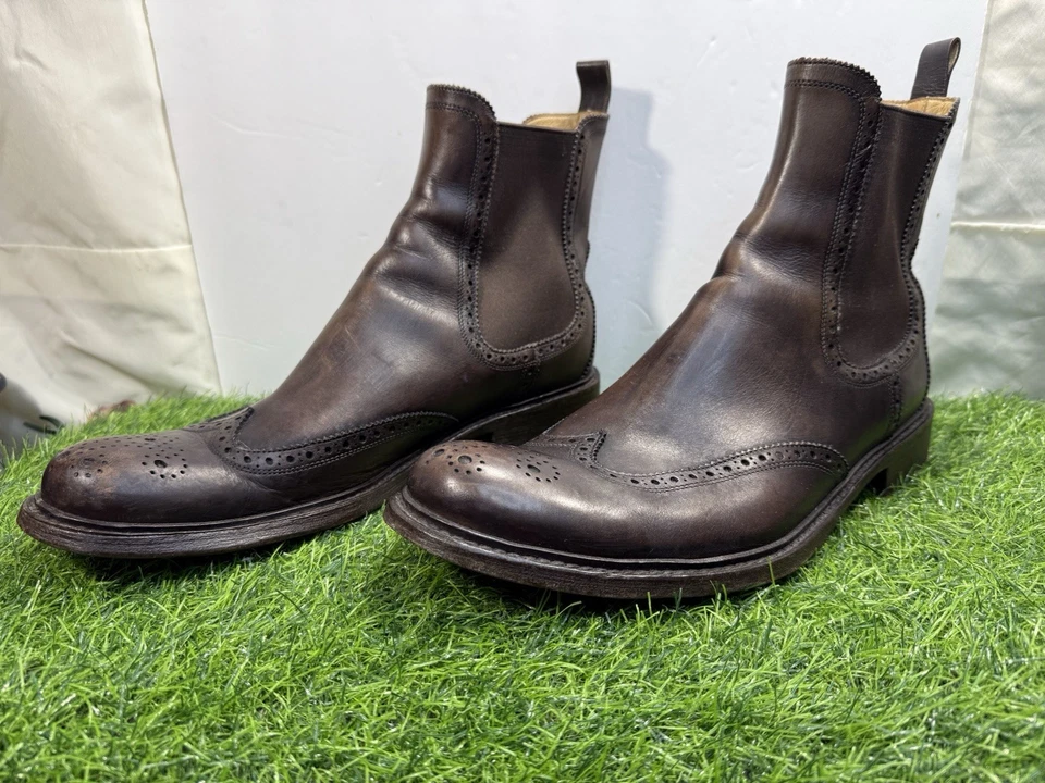 Cole Haan Made in Italy Brown Full Grain Men Leather Brogue Chelsea Boots 11.5M - Image 3 of 4