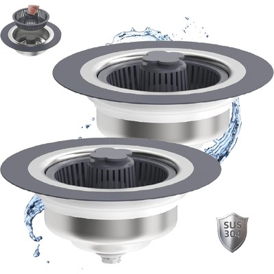 2 Pack Upgraded 3 in 1 Kitchen Sink Drain Strainer, Pop Up Sink Strainer Kitc...