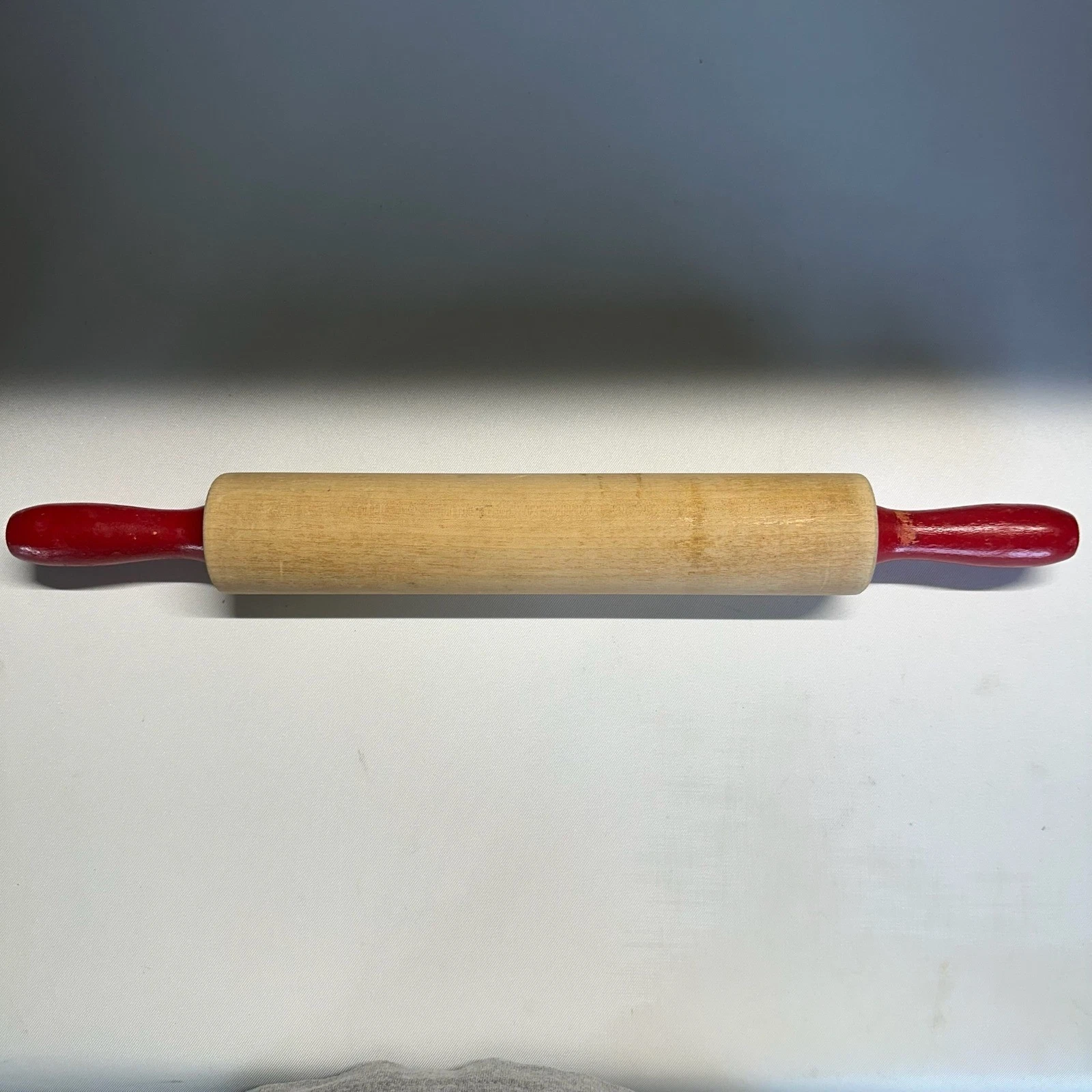 Vintage Wooden Rolling Pin With Classic Red Handles