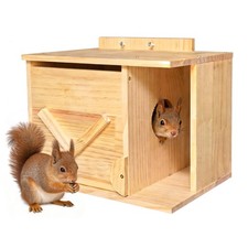 Handmade Squirrel House Covered Porch Solid Wood Nesting Box Squirrels Chipmunks