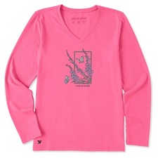 Life is Good. Women's Larkspur Flower Frame Long Sleeve Crusher Vee