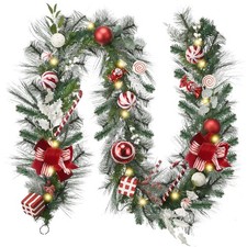 9 Feet Pre-Lit Christmas Garland with Lights for Mantle, Lighted Outdoor Xmas...