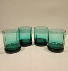 Anchor Hocking Essex Teal Green Aqua Rocks Old  Fashioned Glasses Set of 4 Vtg