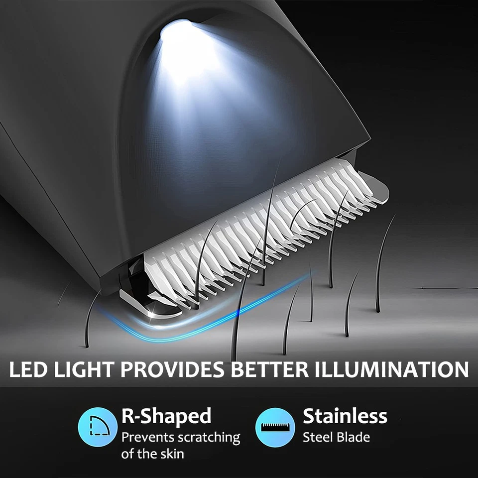 Cortadora de pelo púbico eléctrica para hombres ingle cuerpo pelo bola afeitadora cortapelos con LED USB Foto 2 de 4