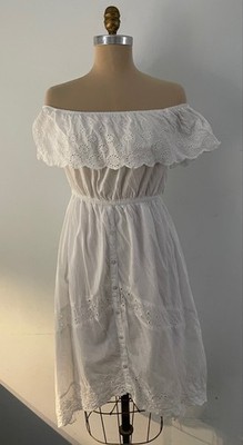 JGEE white 100% cotton eyelet off the shoulder dress~S~CUTE FOR SUMMER~NICE