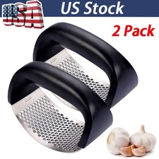 2 Pcs Garlic Press Ergonomic Stainless Steel Easy Squeeze Kitchen Gadget
