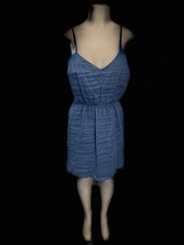J.CREW S Blue Solid V-Neck Sleeveless Strap Slip Short Dress Casual