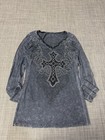 VTG Y2K AOP Women's Bedazzled Cross Long Sleeve Shirt Size Medium Emo Goth