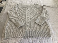 Light Grey Off The Shoulder Cable Knit Jumper - Size L