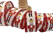 Red Gold Nutcracker Wired Christmas Holiday Ribbon WIDE 1.5" x 30 feet  10 YDS