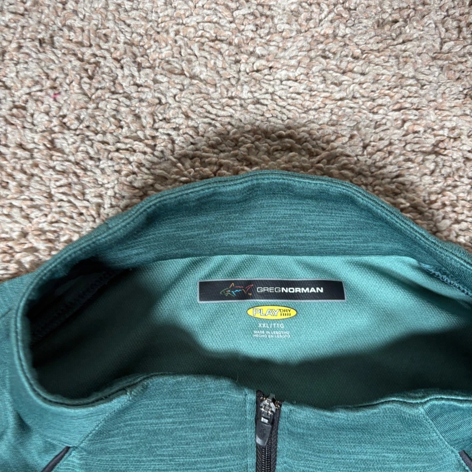 Camisa Pullover Greg Norman Para Hombres Cuarto Cremallera Verde Azulado Jaspeado Golf Performance 2XL Foto 3 de 4