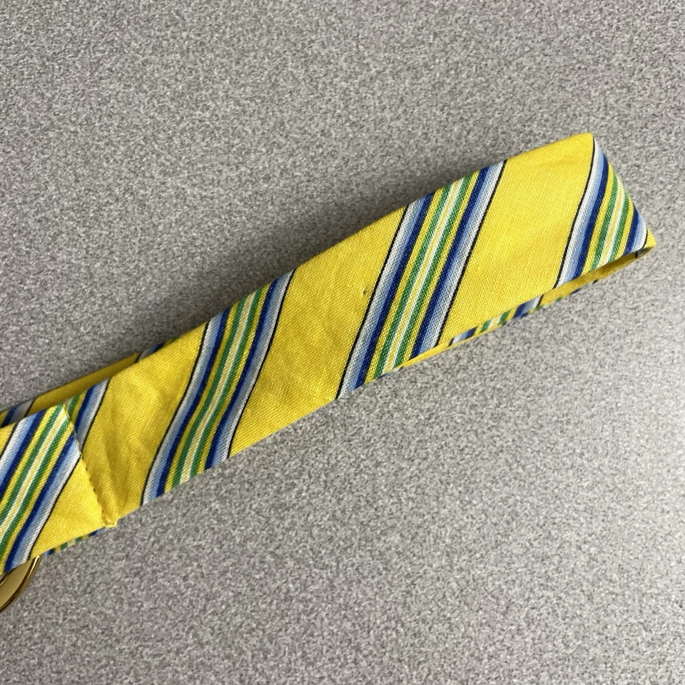 Lauren Ralph Lauren Belt Yellow Gold Ring Buckle Embossed Striped Linen Preppy - Image 3 of 4