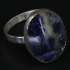 VTG Sterling Silver - MEXICO TAXCO Sodalite Cabochon Statement Ring Size 6 - 3g