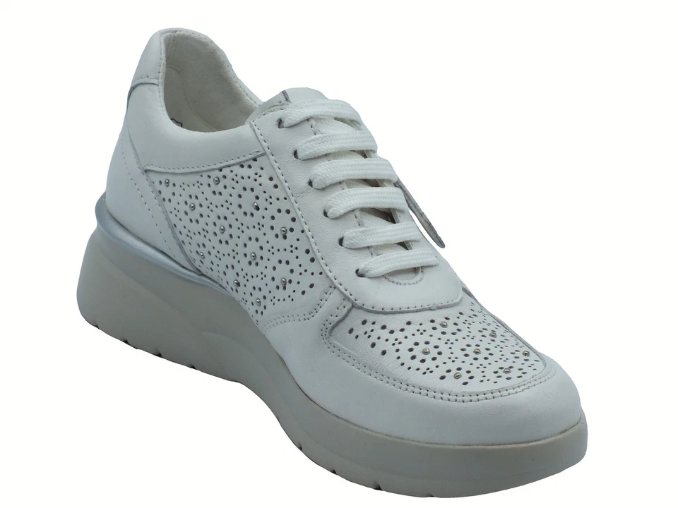 Melluso Walk K55446 Bianco Sneakers per Donna in pelle con lacci e lampo zeppa b - Immagine 2 di 3