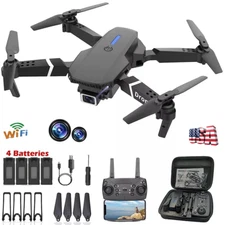 WIFI RC Drone With 4K HD Dual Camera FPV Foldable Quadcopter +4 Battery US