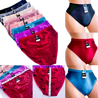 6 Pack Silky Satin Smooth High Waist High Cut Panties Panty Bikini Brief S-XL
