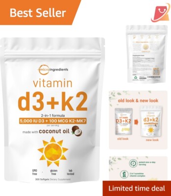 Bone & Heart Health 2-in-1 Vitamin D3 5000 IU K2 MK-7 in Coconut Oil Softgels