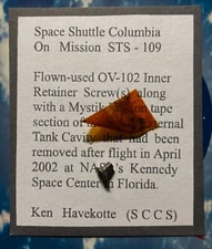 STS-109 FLOWN 1 SMALL RETAINER SCREW & KAPTON TAPE RELICS ARTIFACTS SCCS ISSUE