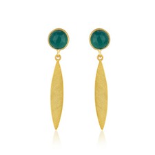 18k Gold Plated Silver Green Onyx Gemstone Drop Earring Designer Jewelry