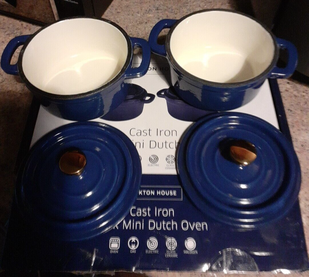 Kirkton House Blue Mini Cast Iron Cookware 2 Pack Lidded Dutch Ovens eBay