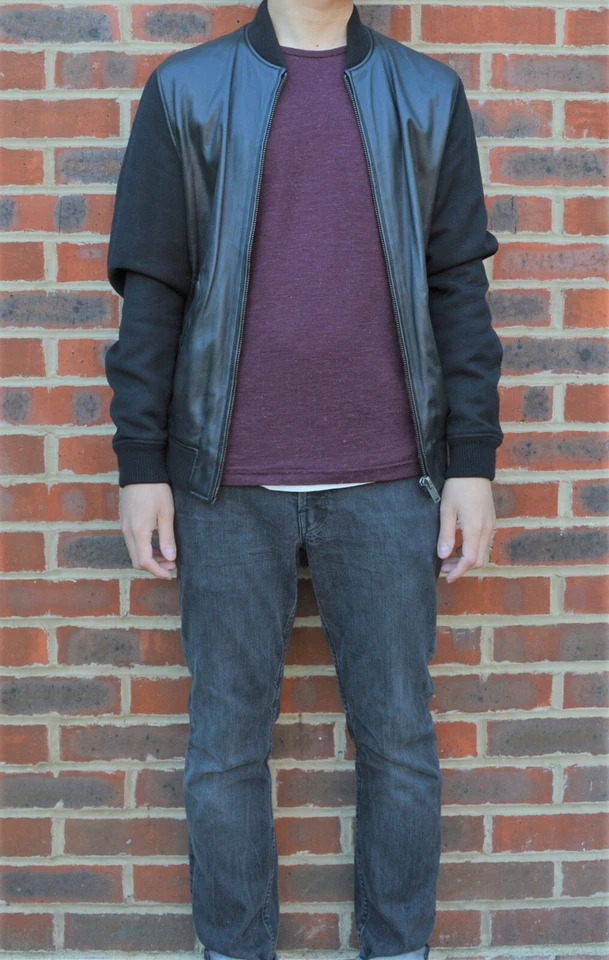 Apc X Louis W Mens Leather  Wool Bomber Jacket XS Wong  A.P.C Black Biker - Image 2 of 4