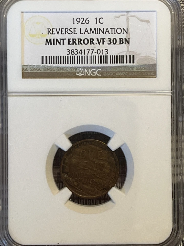 1926 1C ERROR NGC VF 30 REVERSE LAMINATION WHEAT PENNY - Image 2 of 4