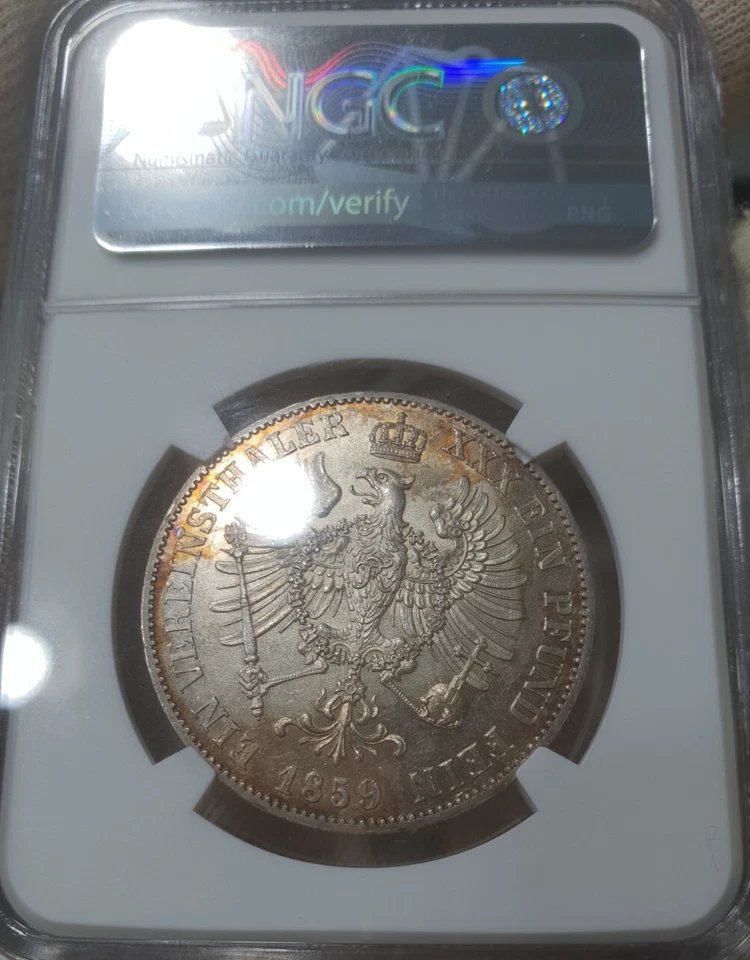 NGC Prussia 1 Thaler MS 61 1859 Silver Coin Unc Portrait Germany Large Head - Image 4 of 4