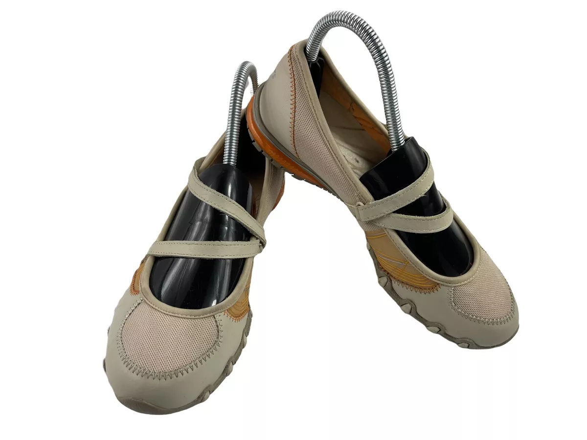 Skechers Bikers Mary Jane Flats Womens 7.5 M Beige Leather Comfort Walking Shoes