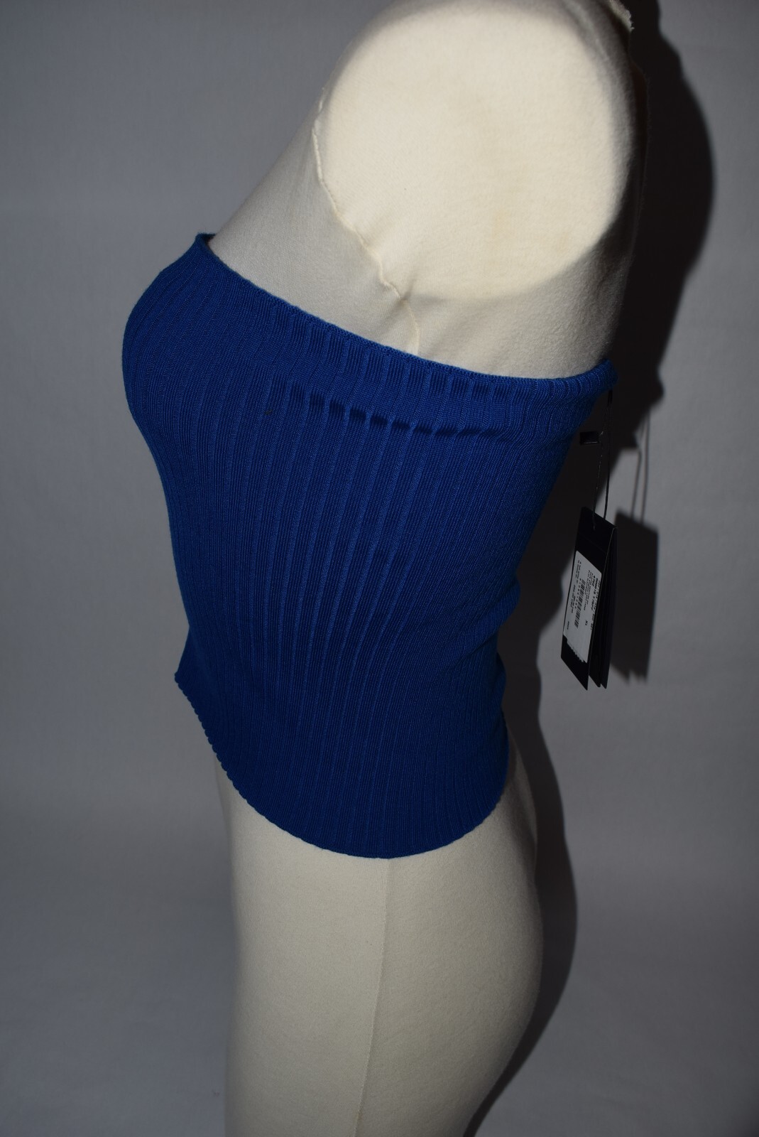 NUOVO! YSL Saint Laurent Bustier a costine elasticizzato tubo superiore cerniera XL blu elettrico