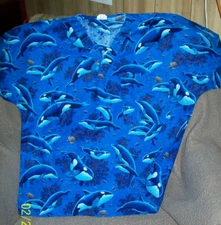 Blue Dolphin Unisex Scrub Top Size M Scrub Factory 1 pocket