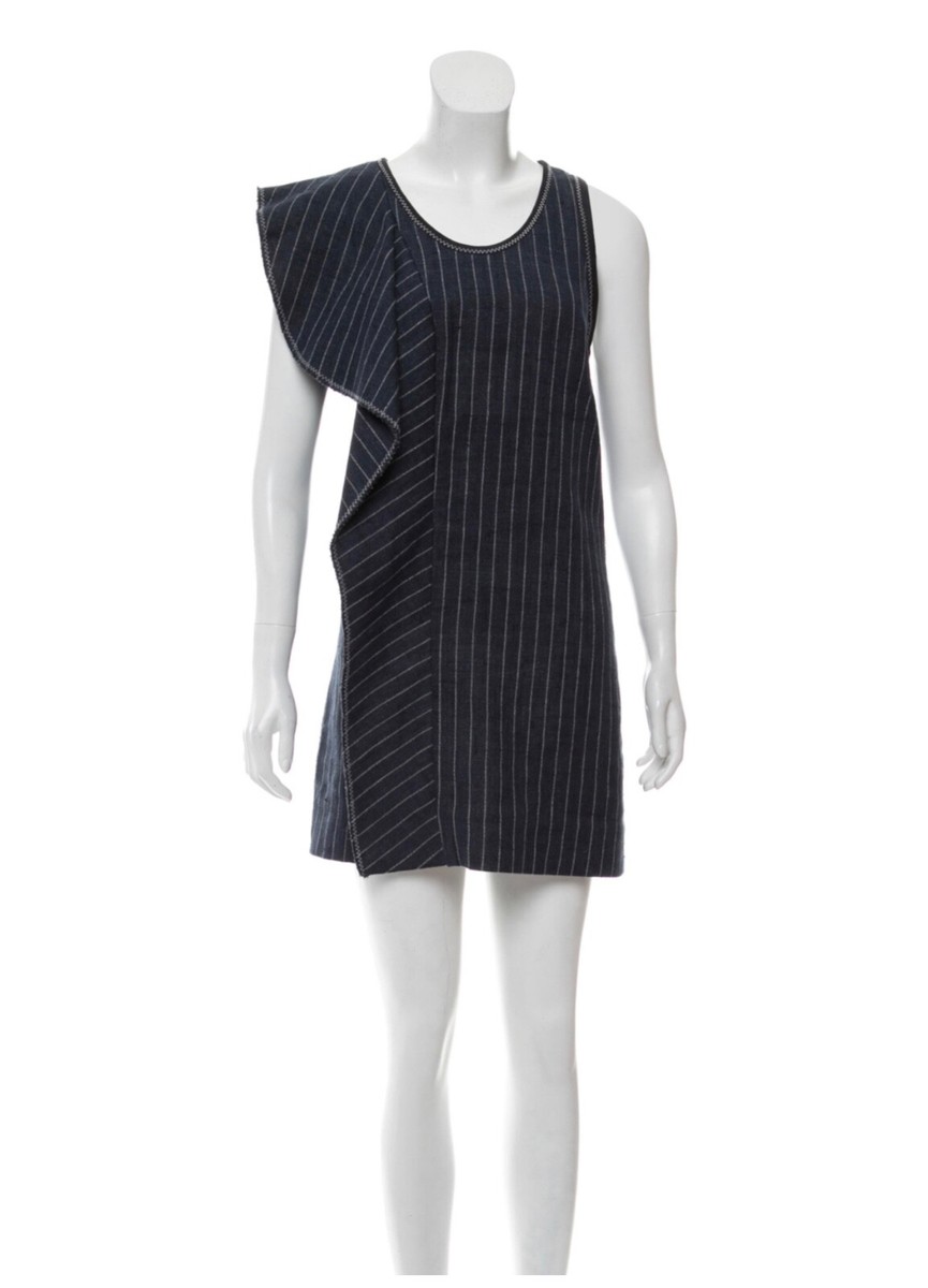 3.1 Phillip Lim XS US2 Denim Ruffle Dress Sleeveless Striped