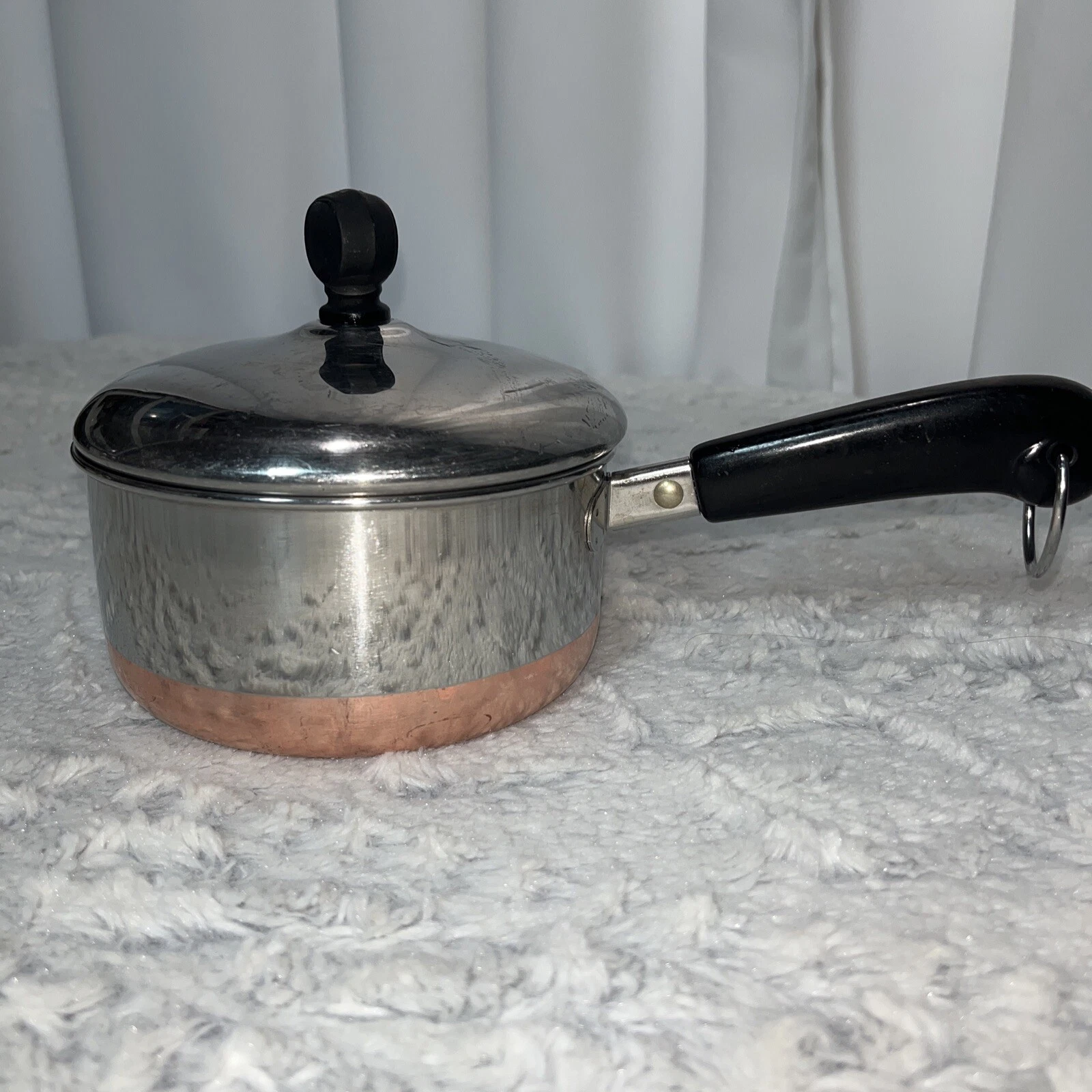 1801 REVERE WARE 1 QUART -86a SAUCE PAN POT COPPER BOTTOM W/LID Clinton Ill.