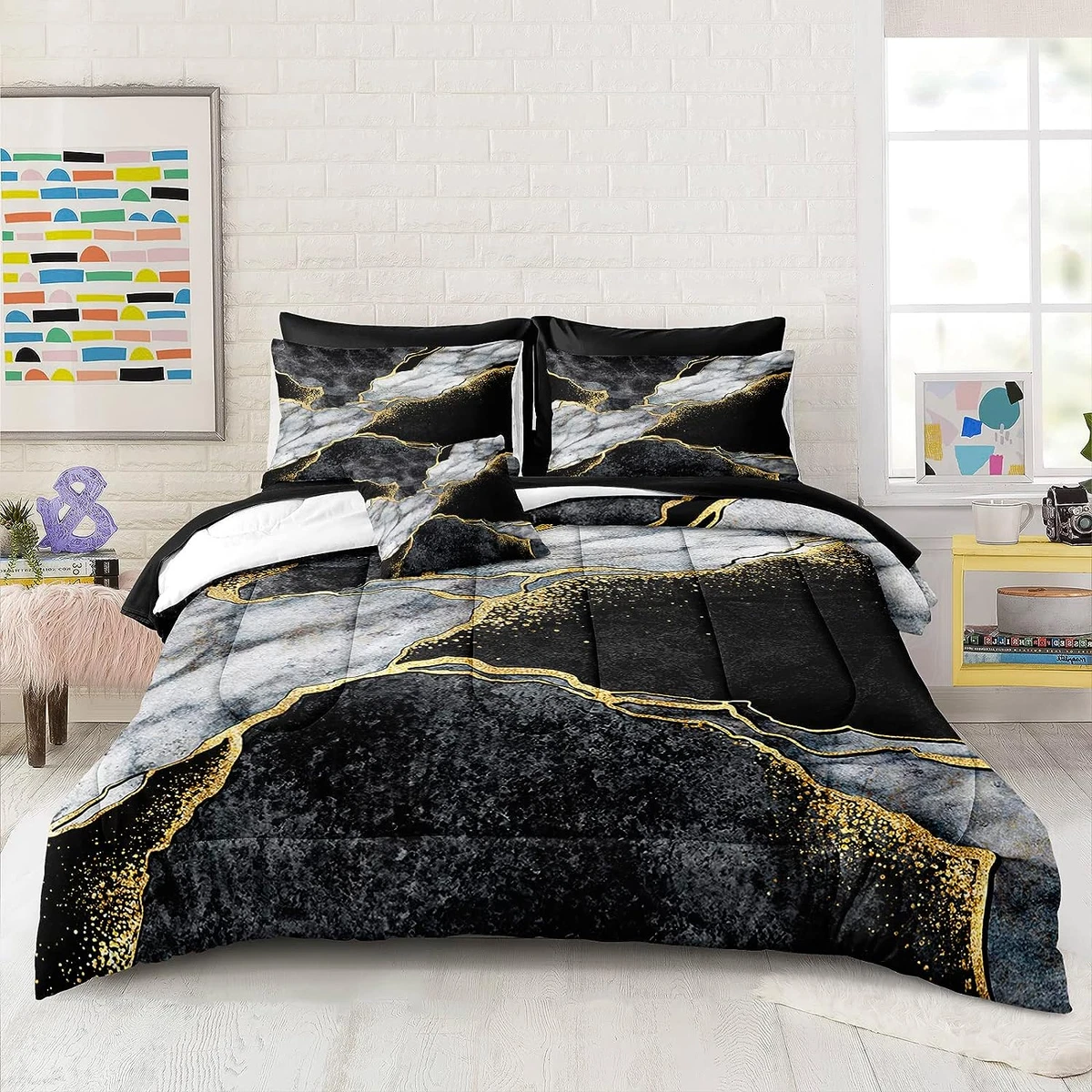 Black and gold marble comforter deals