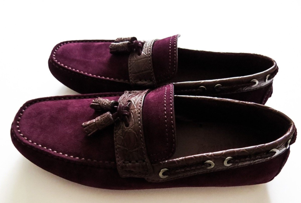$1075 BRIONI Suede Crocodile Leather Tassel Shoes Loafer US EU  UK