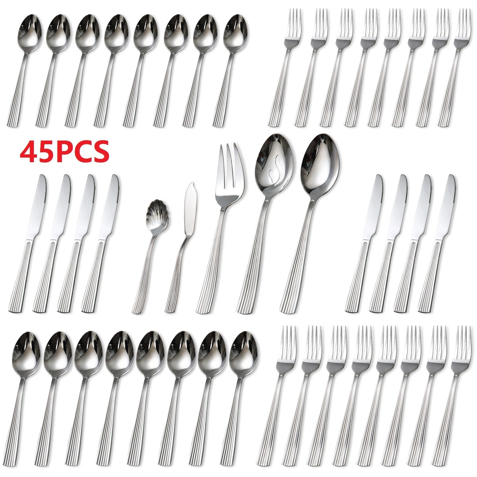 45 Piece Silverware Set Service for 8 Stainless Steel Flatware Dinning Serve Set
Opens in a new wind