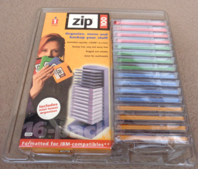 IOMEGA ZIP DRIVE 16 PACK 100 MB W/ORGANIZER TOWER SEALED NOS 100MB IBM