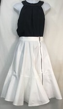 givenchy Skirt White Cotton Full Tulip Hem Silver Zipper Front  Back Size 36/2