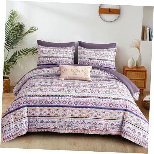 Purple Boho Size Comforter Set, 7 Piece Lilac Lavender Queen Lavender Purple