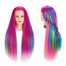 Training Head 26-28in Mannequin Styling Doll Synthetic Hair with Clamp