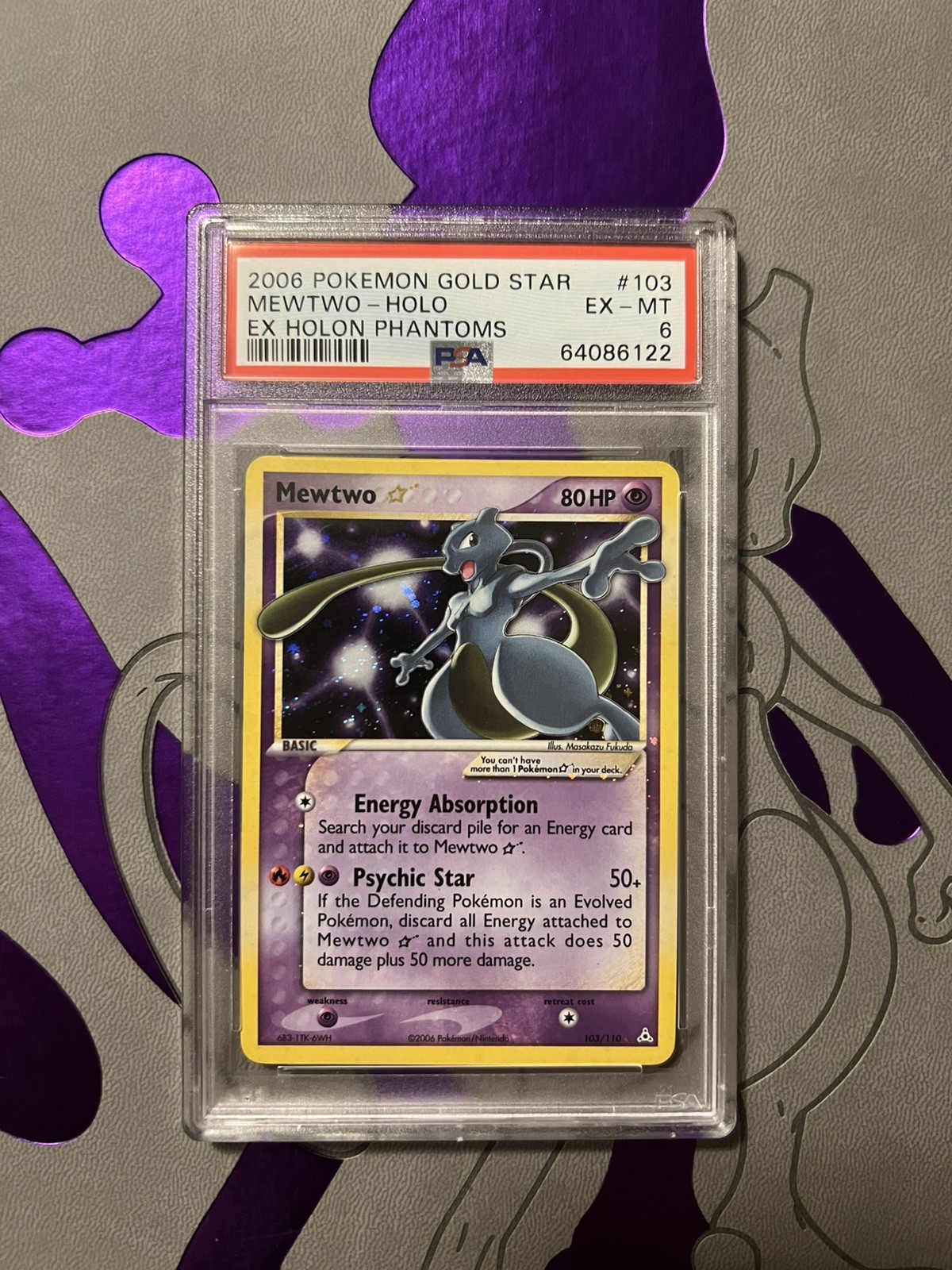 Mewtwo Holo Gold Star PSA 6 EX-MT 2006 Pokemon EX Holon Phantoms #103/110