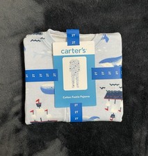 Carter  s Blue Lightweight One-Piece Footie Pajama With Whales, Boats Sz 2T 