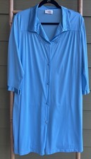 Vintage Vanity Fair Aqua Nylon Robe Lounge Top USA Button Front Lingerie L