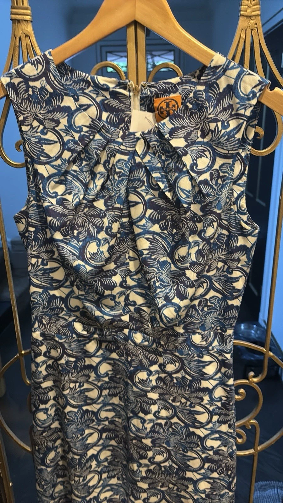 Stampa floreale senza maniche plissettata adatta a svasare Tory Burch seta spandex logo 4