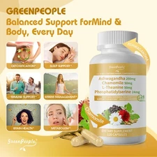 120 Pills Cortisol Supplement Magnesium Ashwagandha L-theanine - Relieve Stress