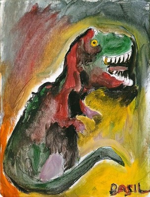 T Rex Tyrannosaurus Unique Abstract Expressionism Wall Art Canvas Board 11x14