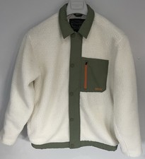 Levi’s Women’s White Faux Fur Green Trim Short Jacket Size Small Excellent Cond
