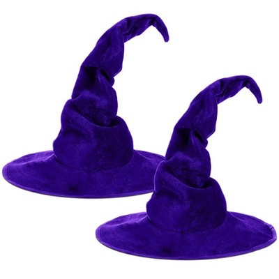 Large Halloween Witch Hat for Women - Oversized Velvet Wizard Brim (Purple)