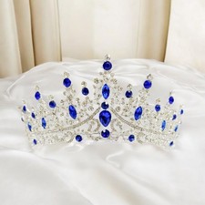 Navy Blue Tiara, Royal Princess Tiara, Birthday Headpiece, Silver Wedding Tiara