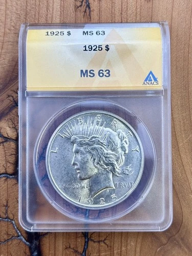 1925 Peace Silver Dollar ANACS MS 63 Uncirculated BU $1 Coin