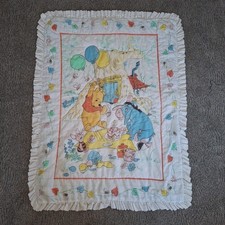 Vtg Winnie The Pooh Crib Quilt Comforter Birthday Cake Balloons Eeyore Piglet